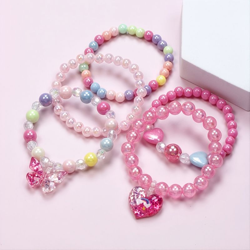 5 Stk Pige Butterfly Love Pendant Multi-color Beaded Armbånd Sæt Til Børn