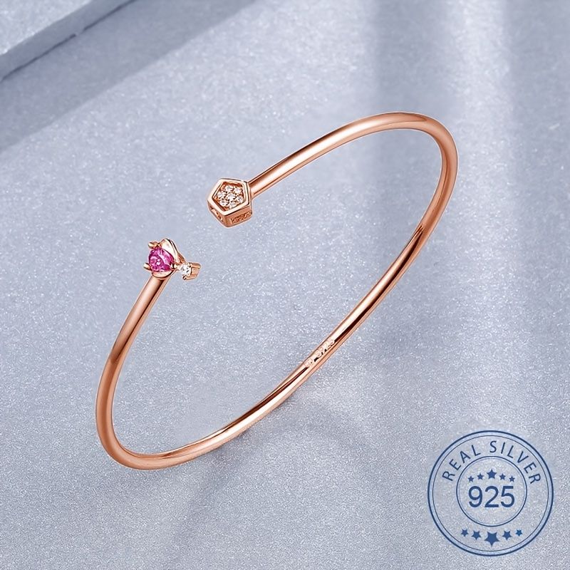 7 Grader 925 Sterling Sølv Rose Golden Armbånd Åben Manchet Charms Smykker Gave Fødselsdagsgaver Til Kvinder Kone Piger Hende