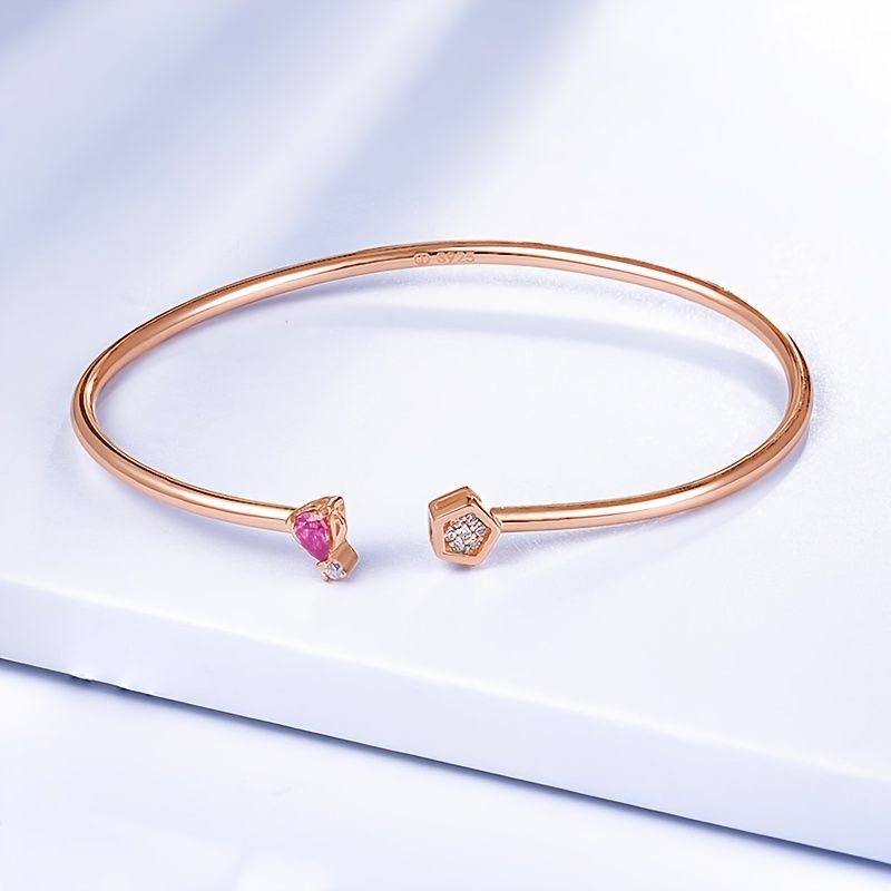 7 Grader 925 Sterling Sølv Rose Golden Armbånd Åben Manchet Charms Smykker Gave Fødselsdagsgaver Til Kvinder Kone Piger Hende