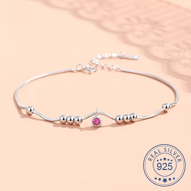 925 Sterling Sølv Armbånd Slangekæde Pink Krystal Kærestegave Charms Smykker Gave Fødselsdagsgaver Til Kvinder Kone Piger Hende