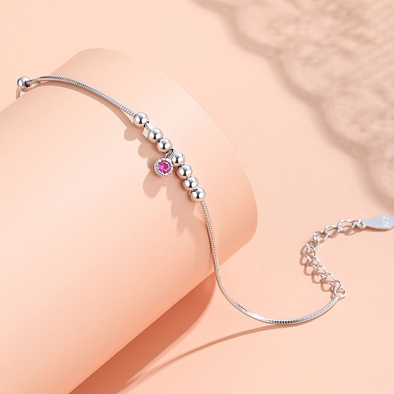 925 Sterling Sølv Armbånd Slangekæde Pink Krystal Kærestegave Charms Smykker Gave Fødselsdagsgaver Til Kvinder Kone Piger Hende