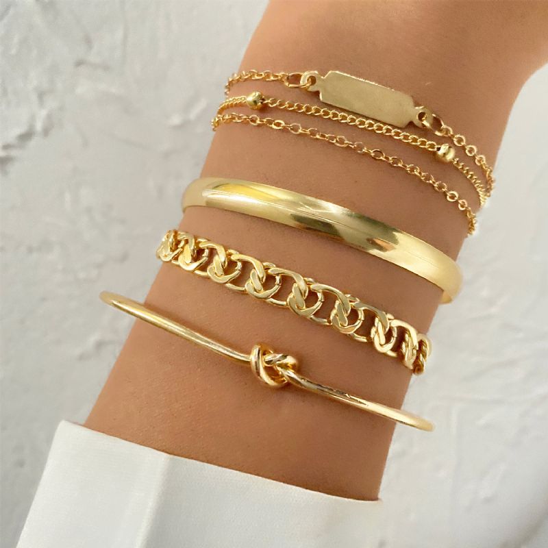 Golden Alloy Twist Print Armbånd Charms Smykker Gave Fødselsdagsgaver Til Kvinder Kone Piger Hendes 4 Stk.