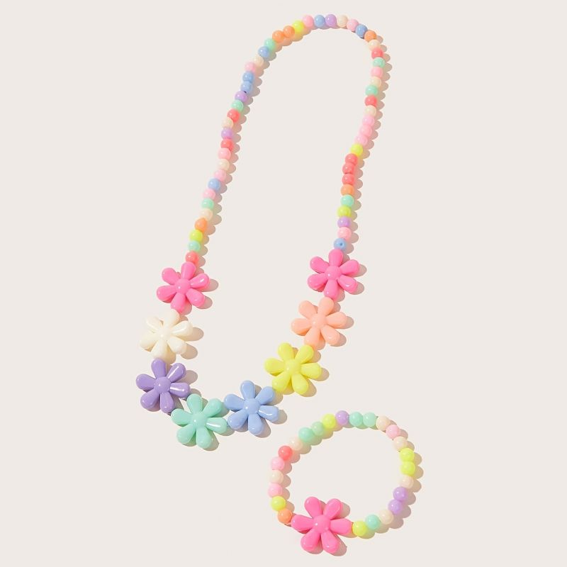 Halskæde Akryl Candy Color Blommeblomst Børnehalskæde Perler Børnearmbånd Sæt Til Børn Pige
