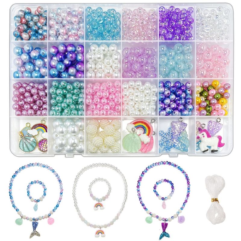 Havfrue Charm Diy Smykker Fremstilling Unicorn Rainbow Diy Armbånd Smykkesæt Børnepiger Pearl Shell Sea Beads Halskæde Making