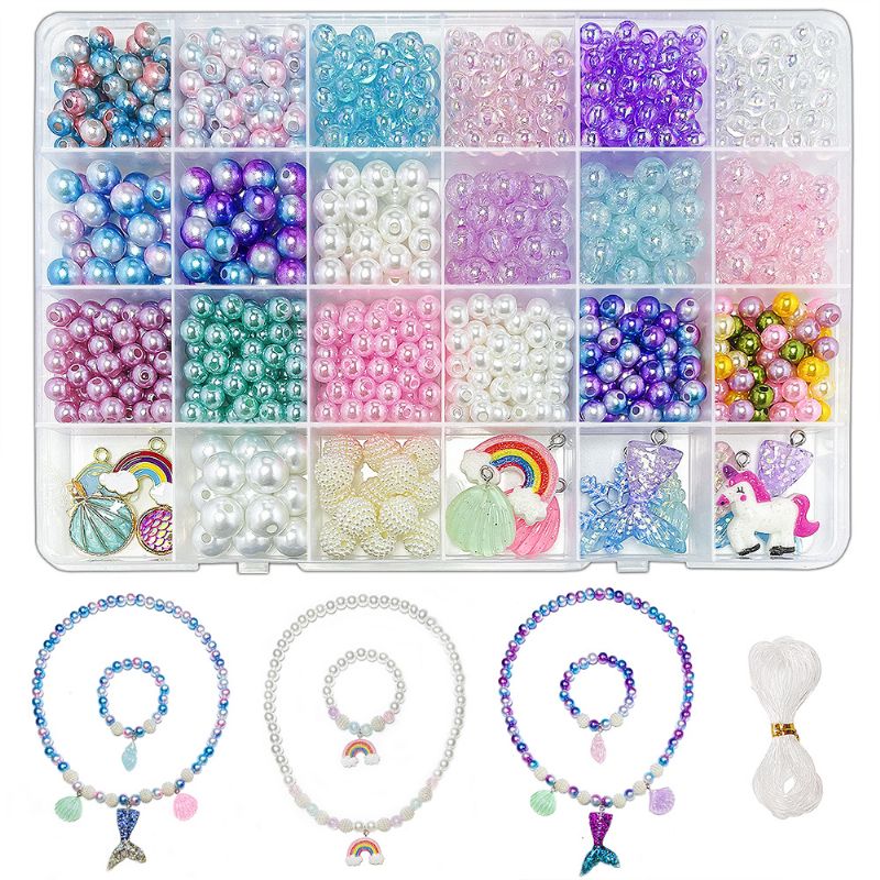 Havfrue Charm Diy Smykker Fremstilling Unicorn Rainbow Diy Armbånd Smykkesæt Børnepiger Pearl Shell Sea Beads Halskæde Making