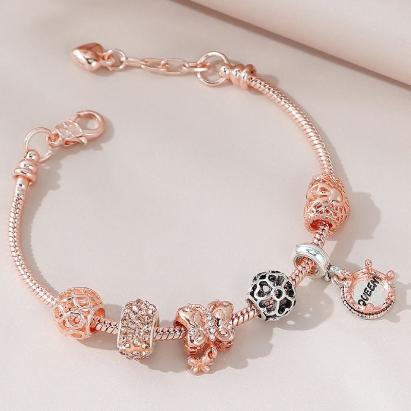 Hollow Flower Rhinestone Armbånd Sommerfugl Hjerte Krone Diy Beaded 1 Stk Charms Smykker Gave Fødselsdagsgaver Til Kvinder Kone Piger Hende