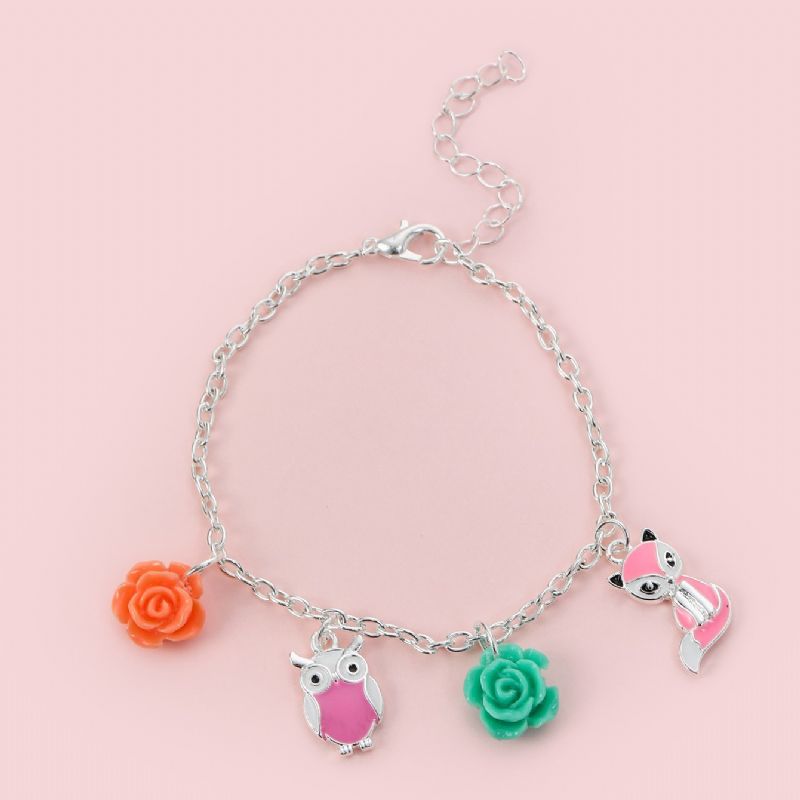 Piger Armbånd Owl Fox Rose Decor Pendant Justerbar