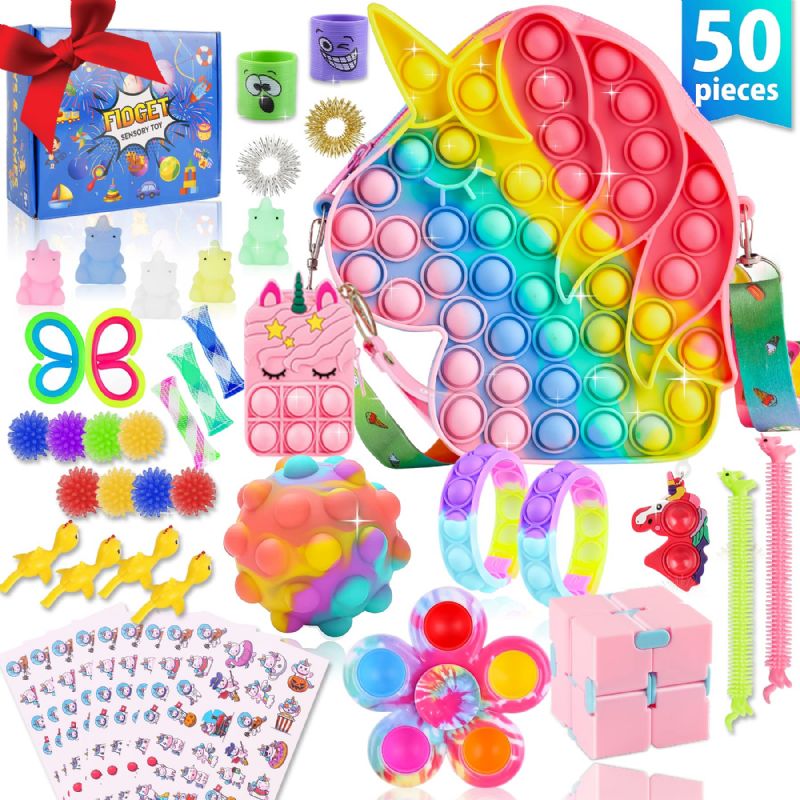 Pop Legetøj Pung Crossbody Pack Unicorn Rainbow Armbånd Tegnebog Spinners Bulk Set Kit Boxklasseværelse Fest Stress Relief It Gave Til Piger Børn