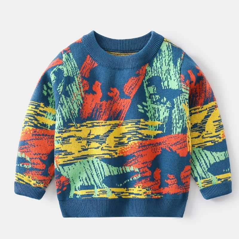 1 Stk Drenge Casual Graffiti Print Pullover Sweater Rund Hals Lange Ærmer Til Vinter