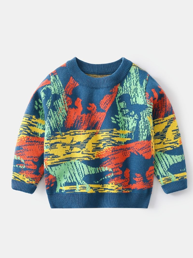 1 Stk Drenge Casual Graffiti Print Pullover Sweater Rund Hals Lange Ærmer Til Vinter