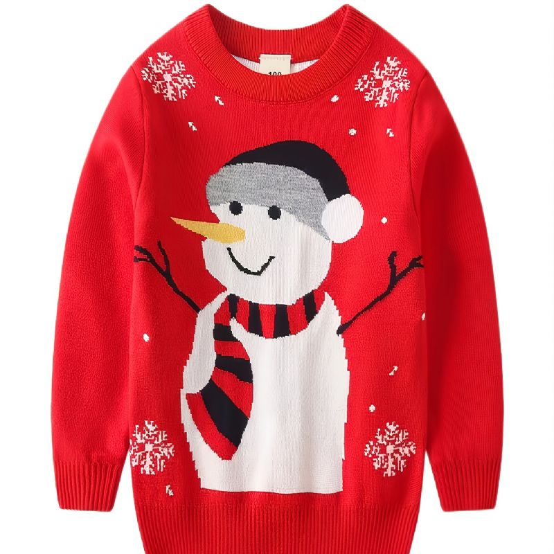 1 Stk Piger Casual Snowman Print Pullover Sweater Rundhals Lange Ærmer Termisk Til Vinter Julefest