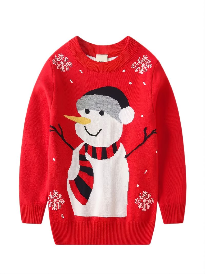 1 Stk Piger Casual Snowman Print Pullover Sweater Rundhals Lange Ærmer Termisk Til Vinter Julefest