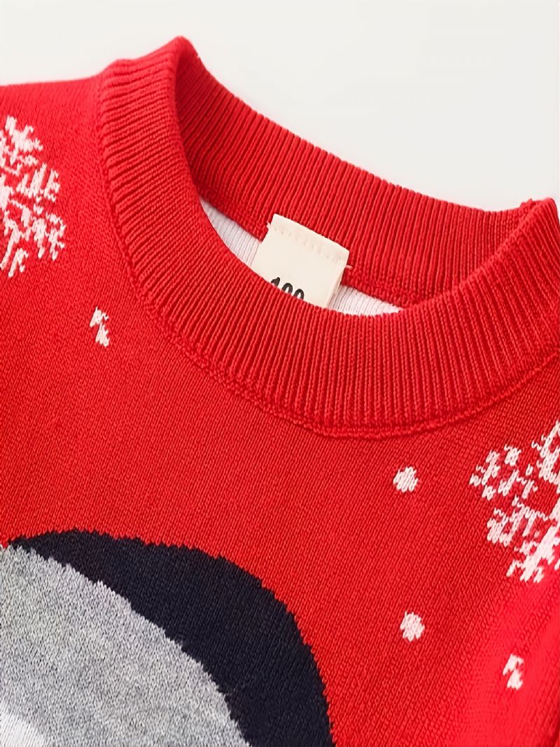 1 Stk Piger Casual Snowman Print Pullover Sweater Rundhals Lange Ærmer Termisk Til Vinter Julefest