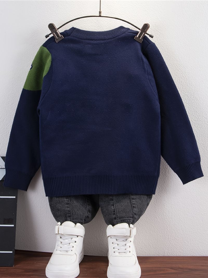 Baby Drenge Dinosaur Mønster Sweater Rund Hals Strikket Trøje