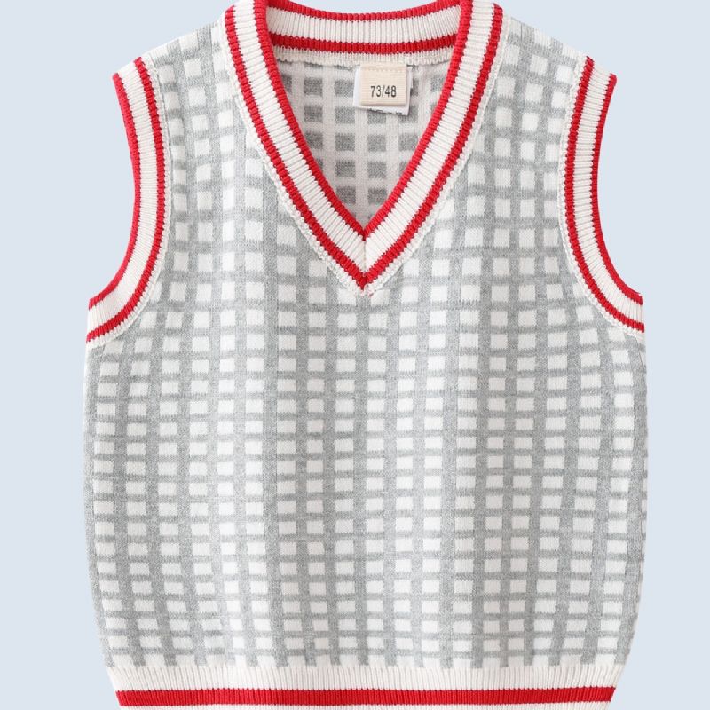 Baby Drenge Plaid V-hals Sød Sweater Strik Vest