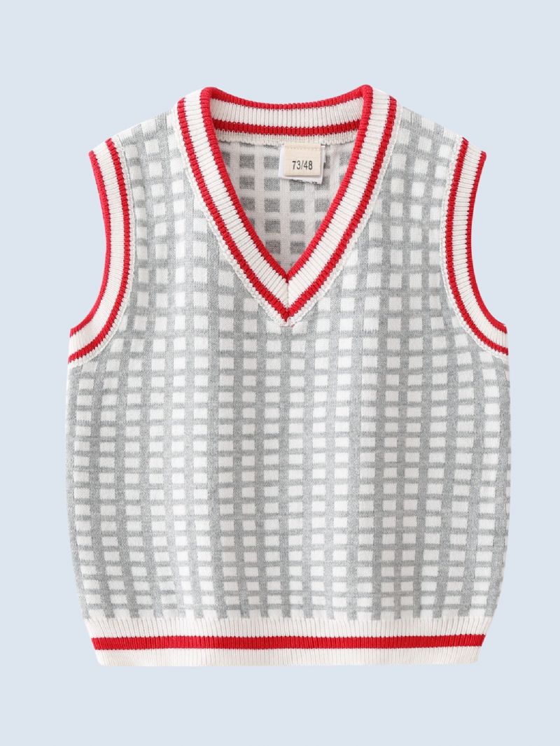 Baby Drenge Plaid V-hals Sød Sweater Strik Vest