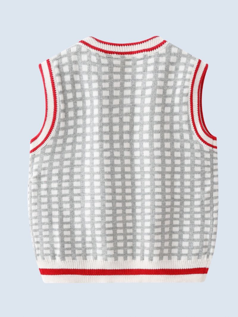 Baby Drenge Plaid V-hals Sød Sweater Strik Vest