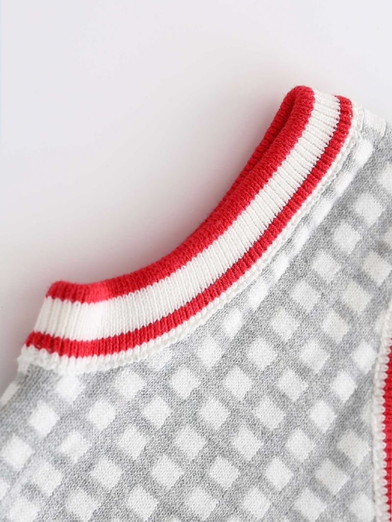 Baby Drenge Plaid V-hals Sød Sweater Strik Vest