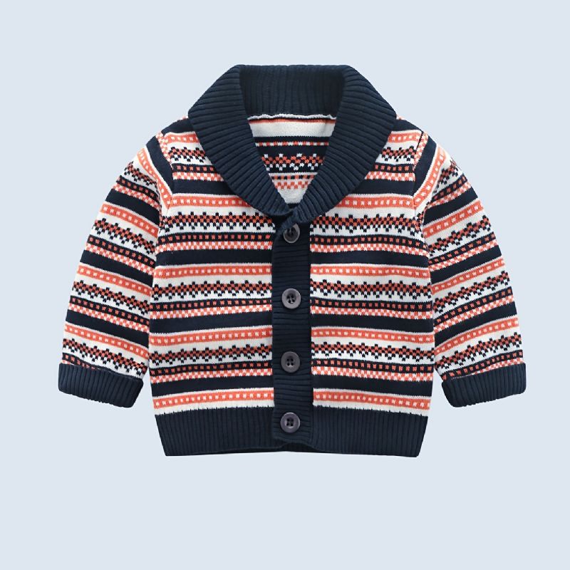 Baby Drenge Strik Sweater Stribet V-hals Cardigan Til Vinter Babytøj