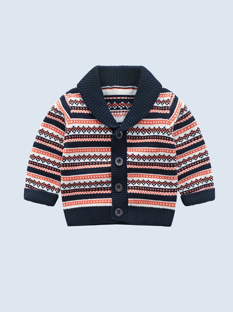 Baby Drenge Strik Sweater Stribet V-hals Cardigan Til Vinter Babytøj