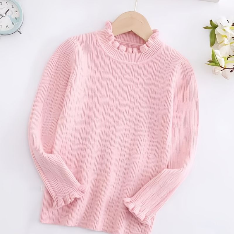 Baby Piger Blonder Langærmet Rund Hals T-shirt Toppe Ensfarvet Sweater Pullover Børnetøj