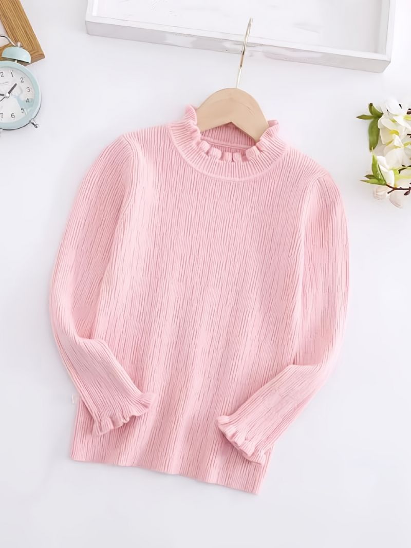 Baby Piger Blonder Langærmet Rund Hals T-shirt Toppe Ensfarvet Sweater Pullover Børnetøj