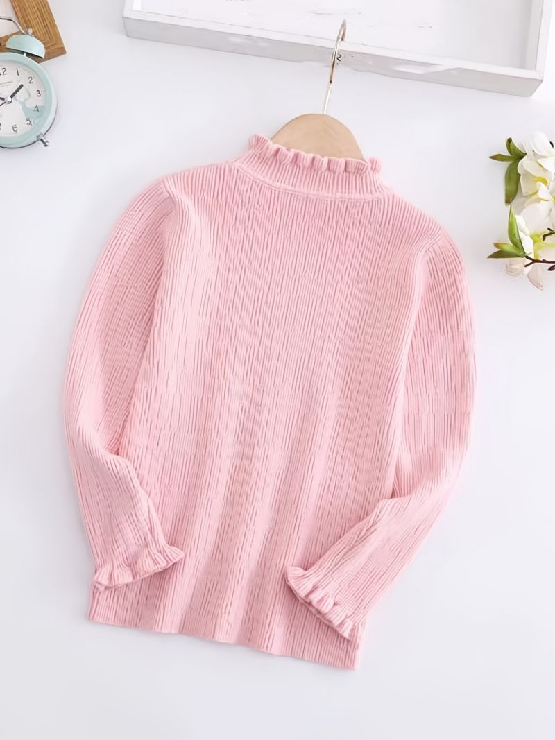 Baby Piger Blonder Langærmet Rund Hals T-shirt Toppe Ensfarvet Sweater Pullover Børnetøj