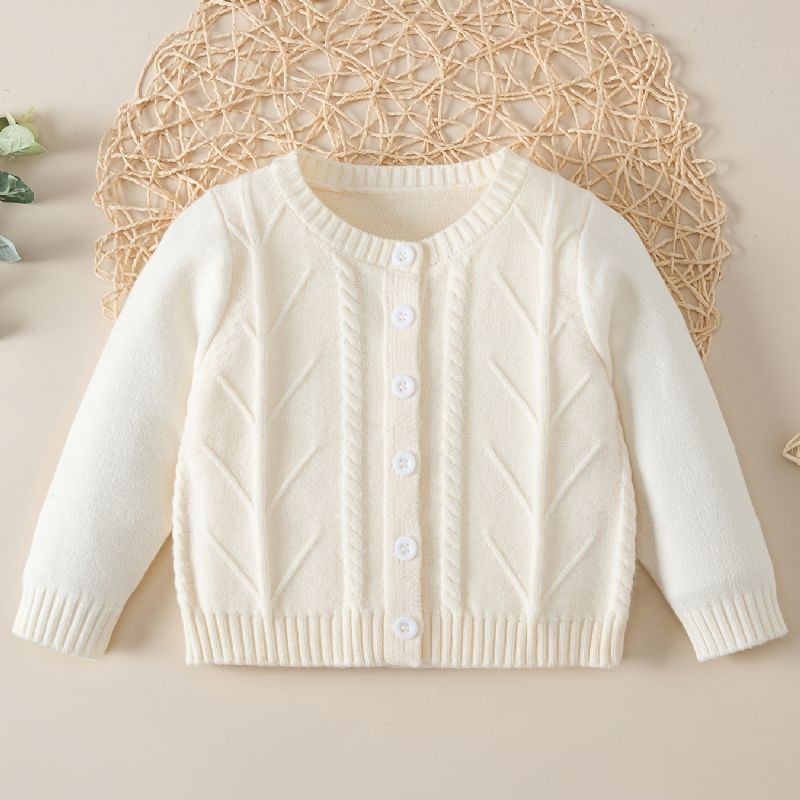 Baby Piger Ensfarvet Sweater Rund Hals Knap Strikket Cardigan Småbørn Tøj