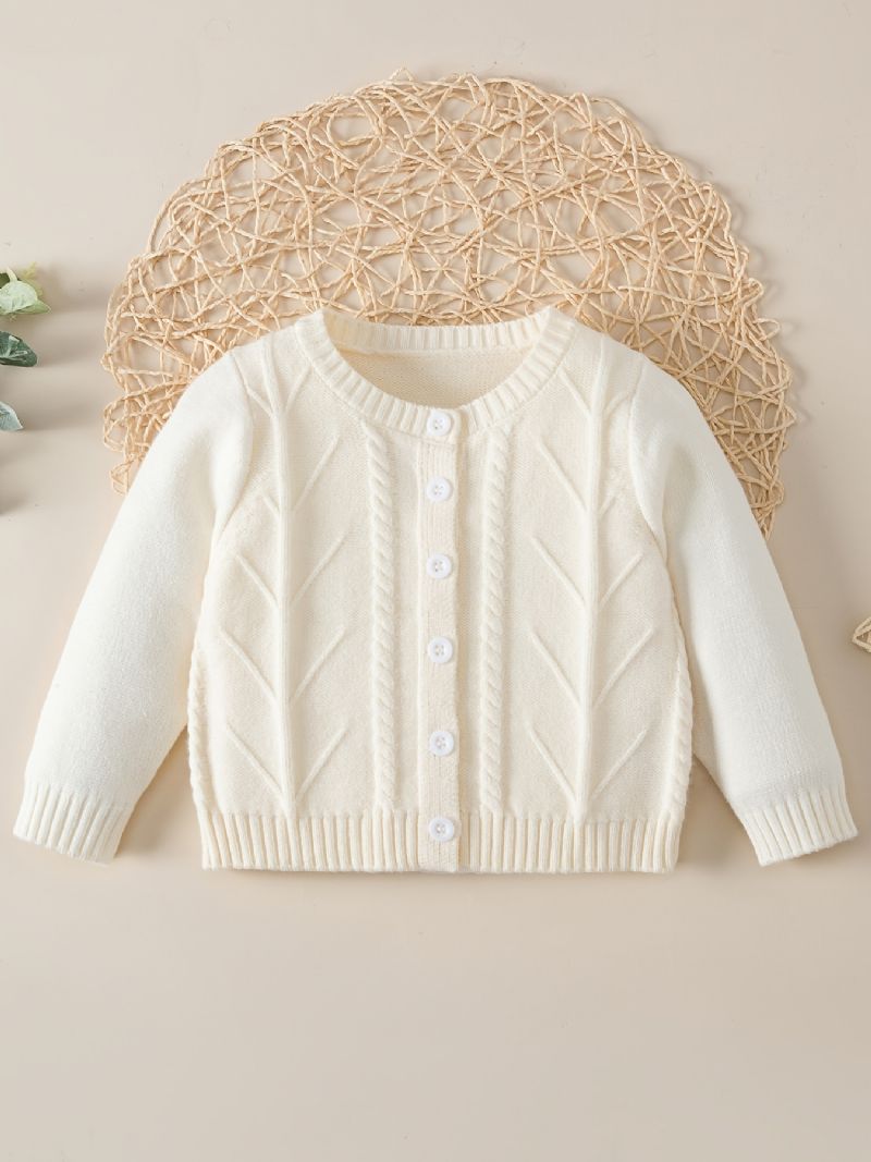 Baby Piger Ensfarvet Sweater Rund Hals Knap Strikket Cardigan Småbørn Tøj