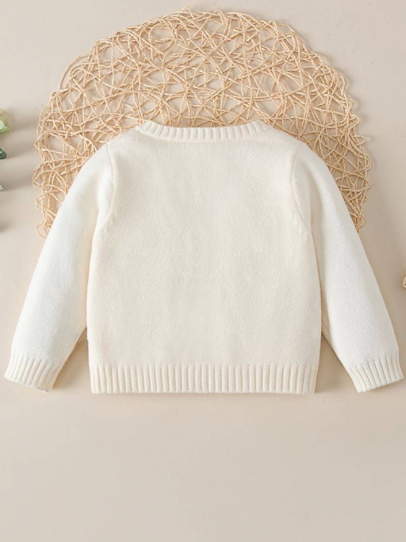 Baby Piger Ensfarvet Sweater Rund Hals Knap Strikket Cardigan Småbørn Tøj