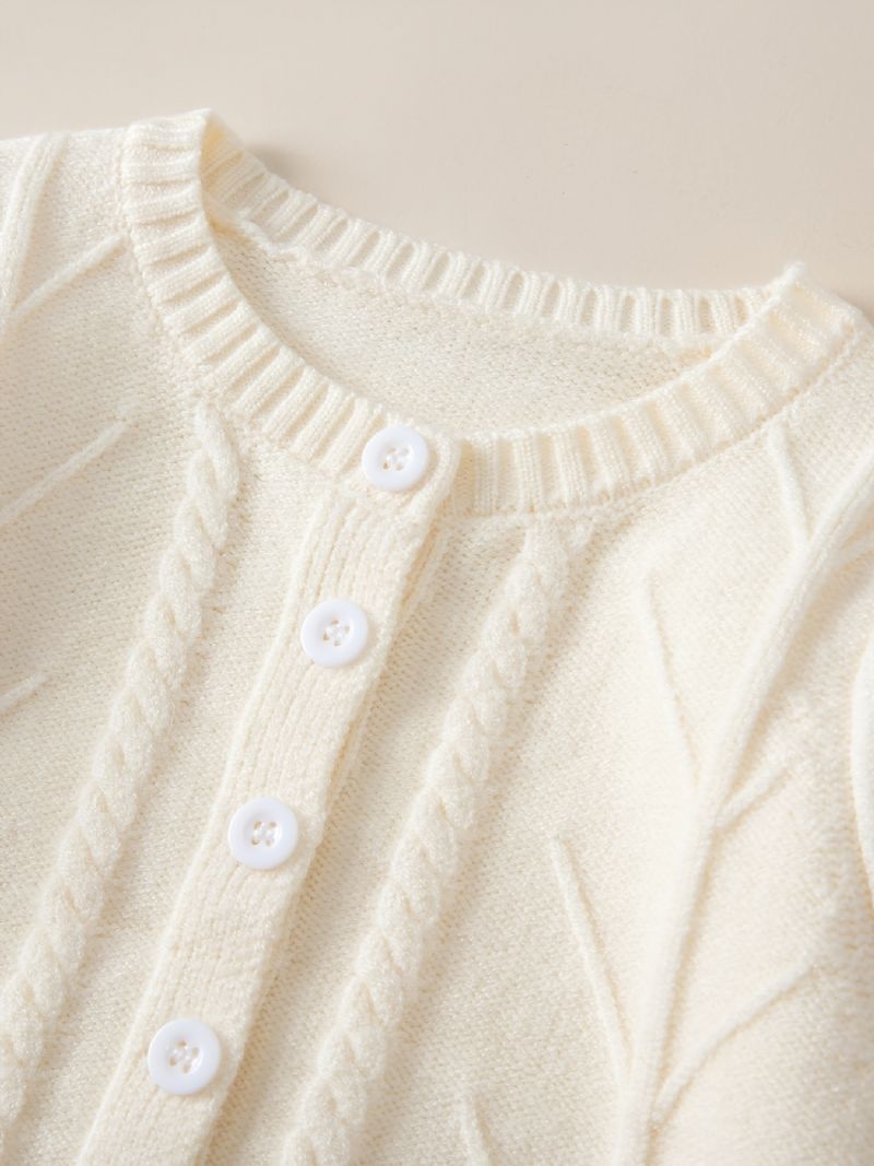 Baby Piger Ensfarvet Sweater Rund Hals Knap Strikket Cardigan Småbørn Tøj