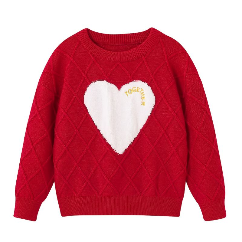 Baby Sweater Langærmet Hjerte Brev Broderet Rund Hals Strikket Pullover Varm Vinter Til Piger Børn Tøj