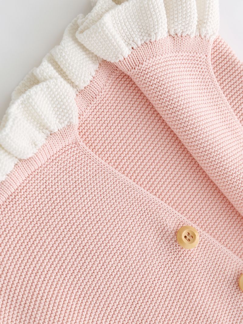 Babypiger Pink Flæsestrikket Cardigan Langærmet Rundhals-sweater Småbørnstøj