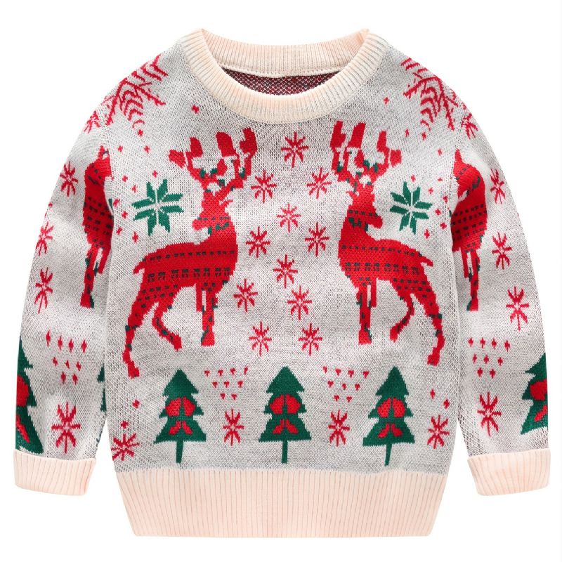 Børn Crew Neck Strikket Sweater Med Eik Print Til Jul