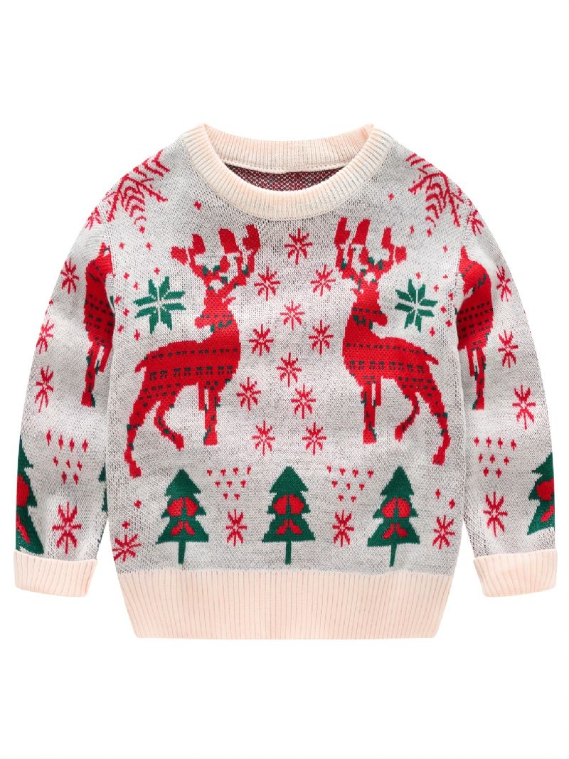 Børn Crew Neck Strikket Sweater Med Eik Print Til Jul