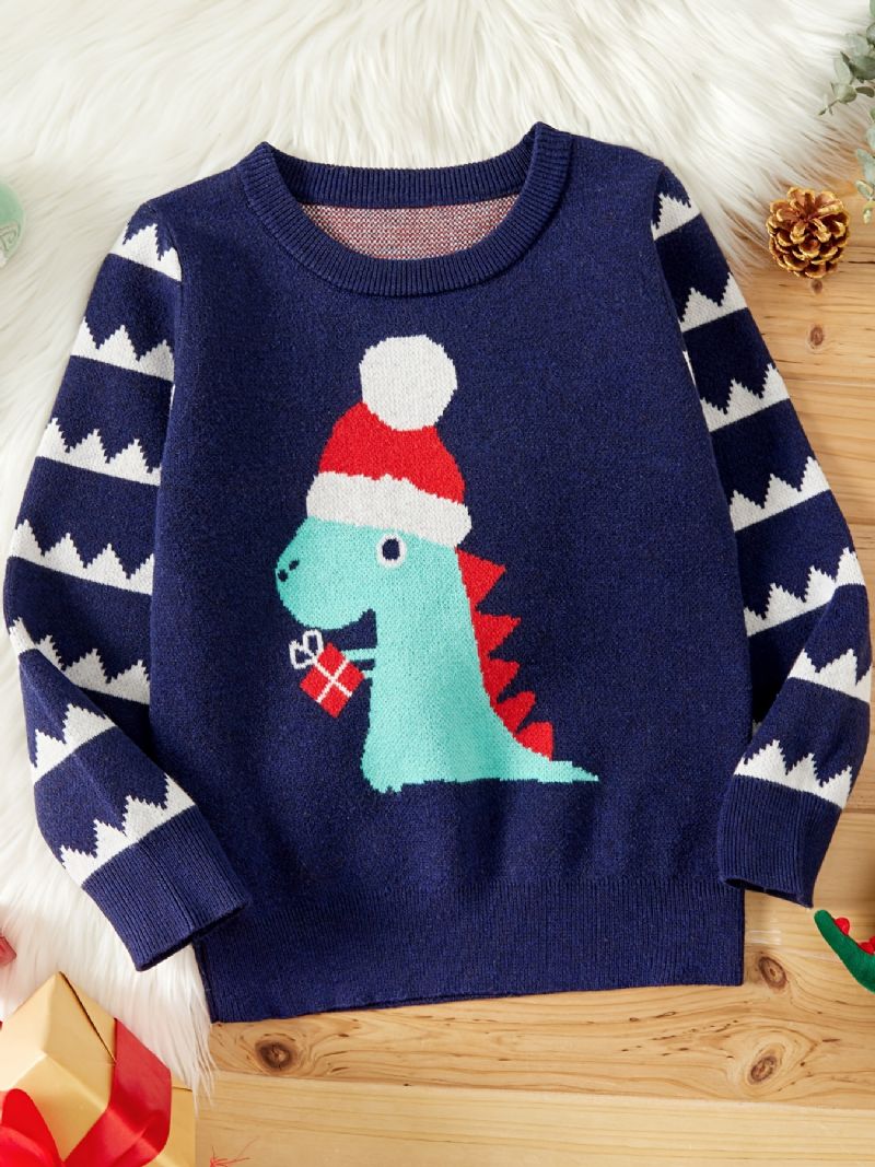 Børn Piger Drenge Rund Hals Sweater Med Dinosaur Mønster Til Vinter Jul Børnetøj