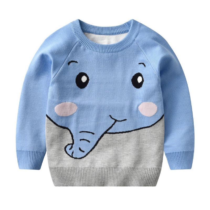 Børne Sweater Strikket Dyr Tegneserie Elefant Dreng