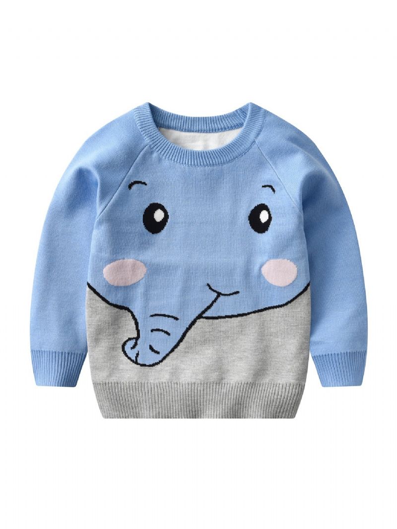 Børne Sweater Strikket Dyr Tegneserie Elefant Dreng