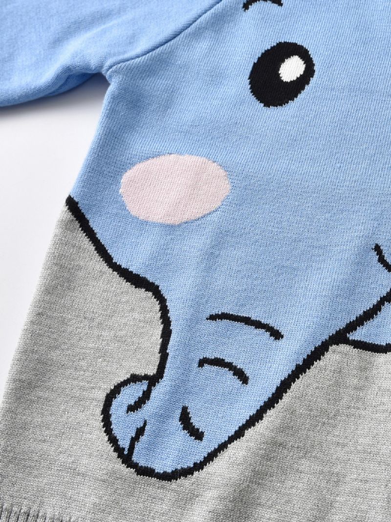 Børne Sweater Strikket Dyr Tegneserie Elefant Dreng