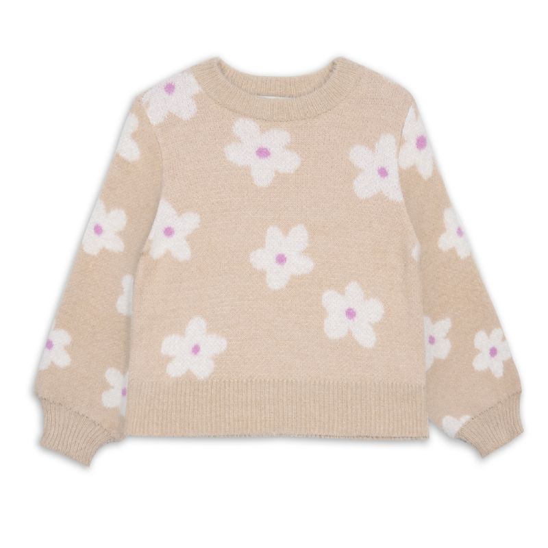 Børnetrøje Langærmet Blomstermønster Strikket Pullover Varm Vinter Til Piger Børnetøj