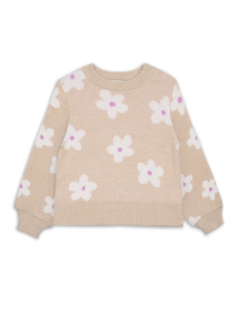 Børnetrøje Langærmet Blomstermønster Strikket Pullover Varm Vinter Til Piger Børnetøj