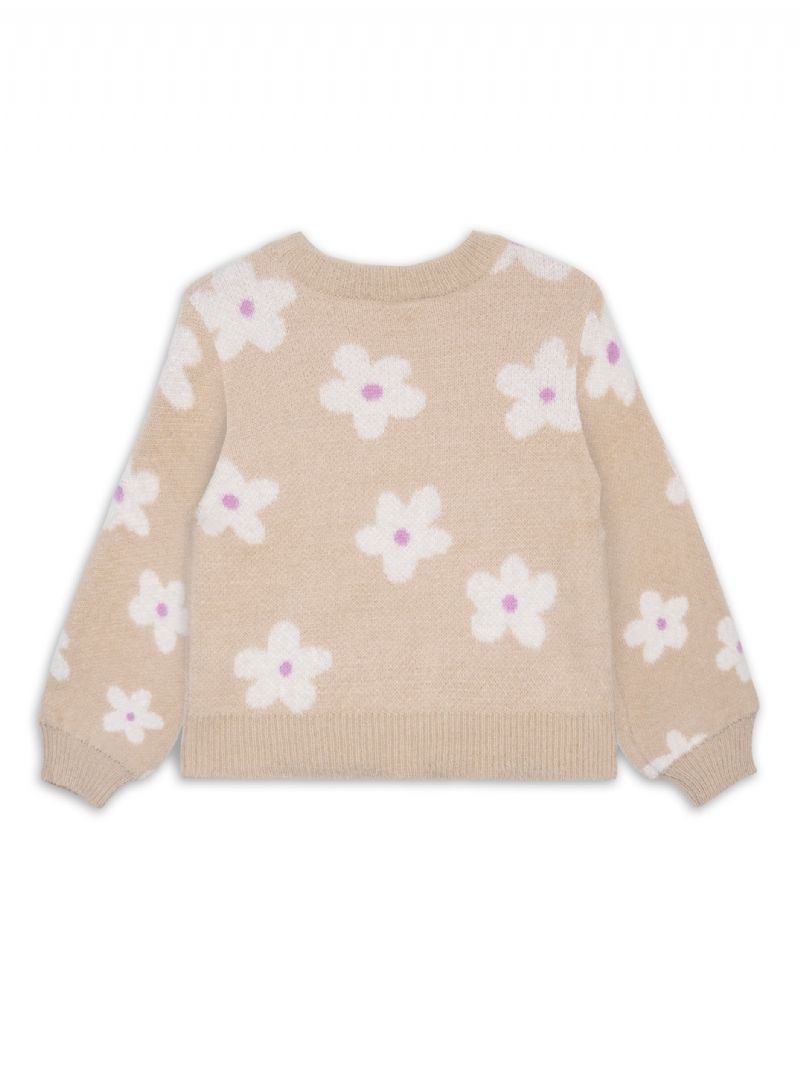 Børnetrøje Langærmet Blomstermønster Strikket Pullover Varm Vinter Til Piger Børnetøj