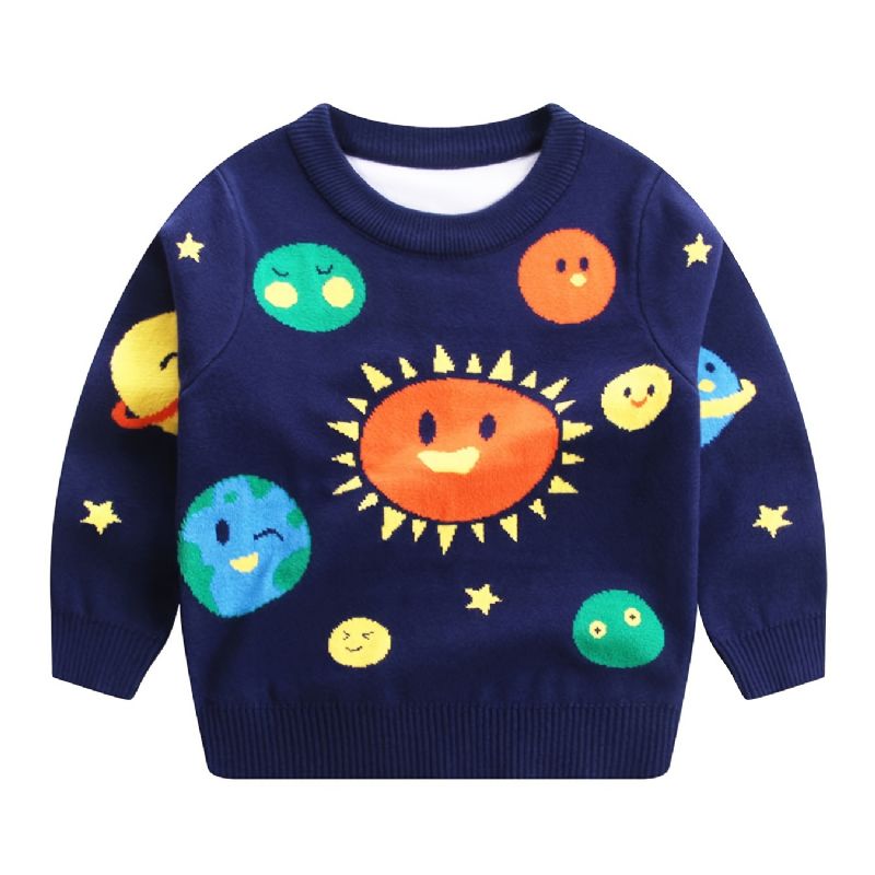 Børnetrøje Langærmet Rundhalset Solar System Strikket Pullover Til Drenge Piger Børnetøj