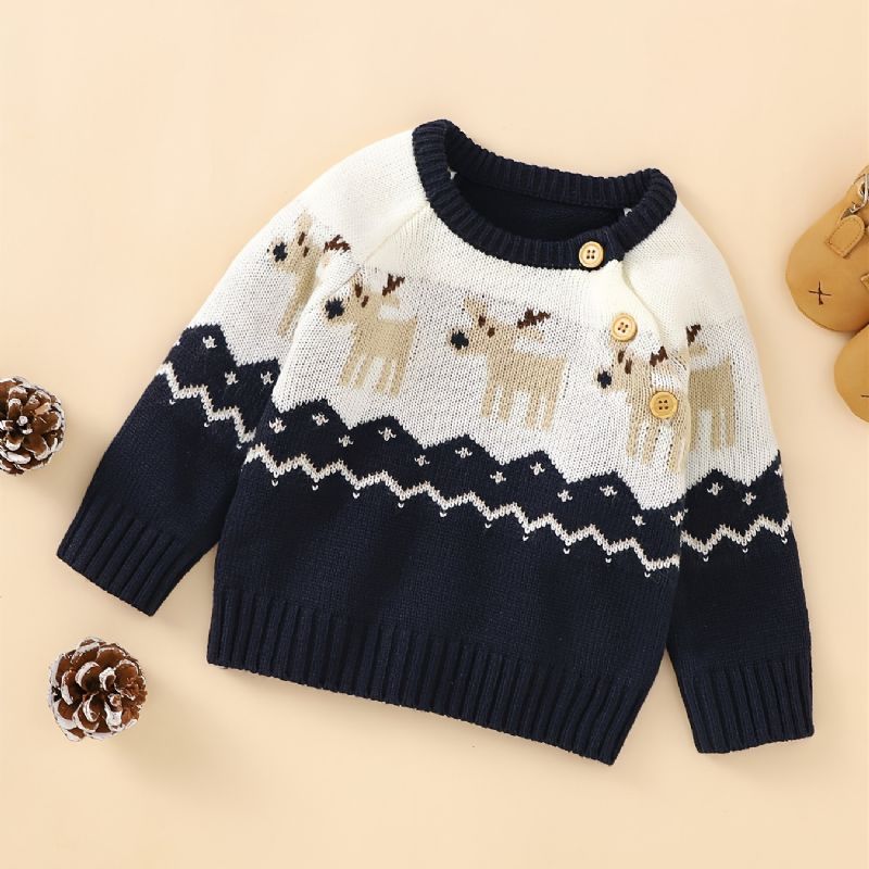 Christmas Baby Drenge Strikket Tegneserie Jul Elg Sweater Med Rund Hals