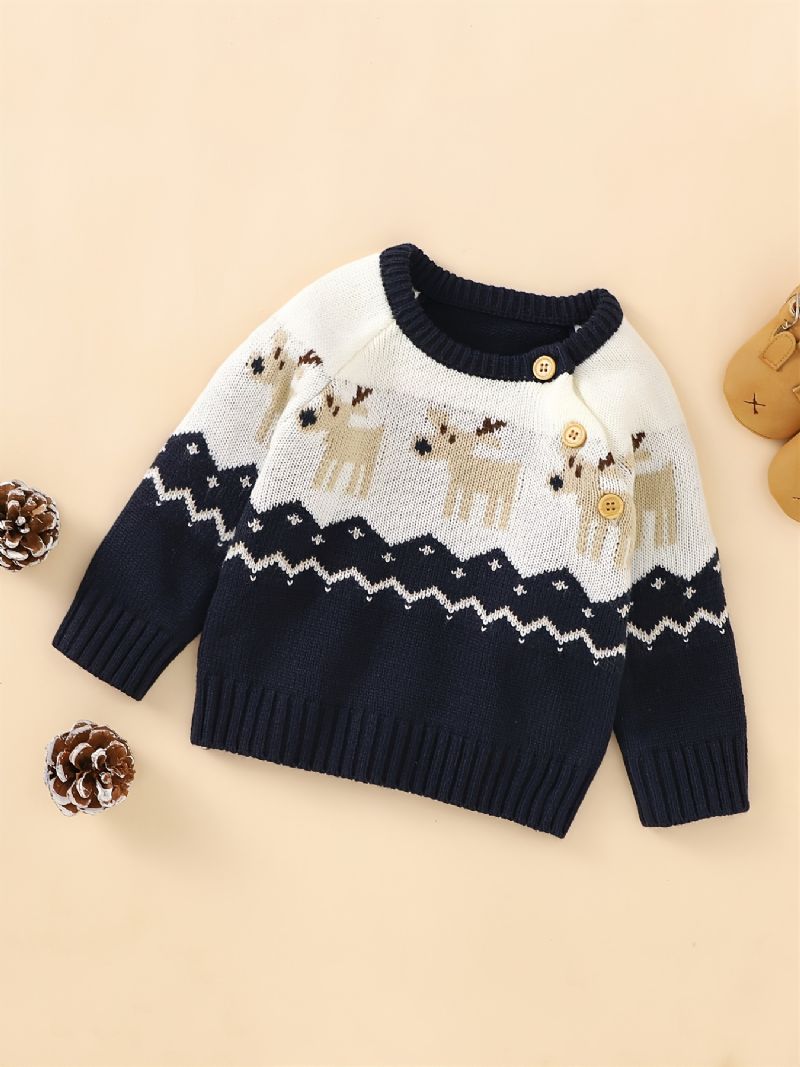 Christmas Baby Drenge Strikket Tegneserie Jul Elg Sweater Med Rund Hals