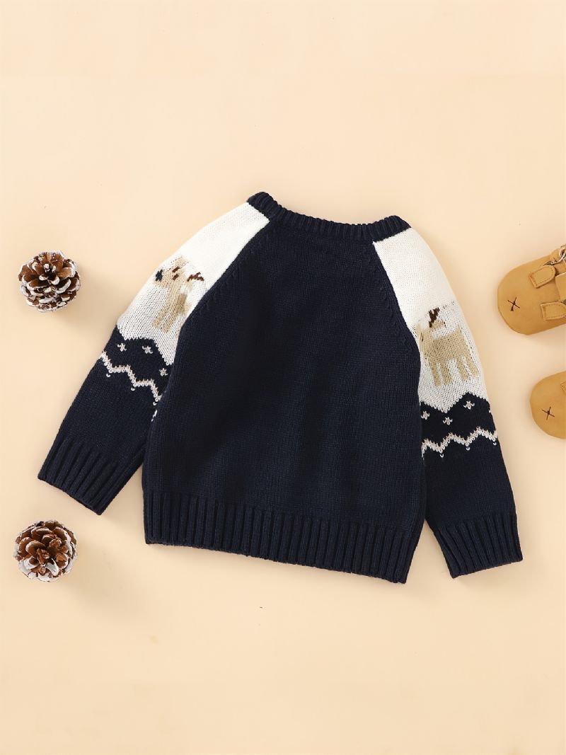 Christmas Baby Drenge Strikket Tegneserie Jul Elg Sweater Med Rund Hals