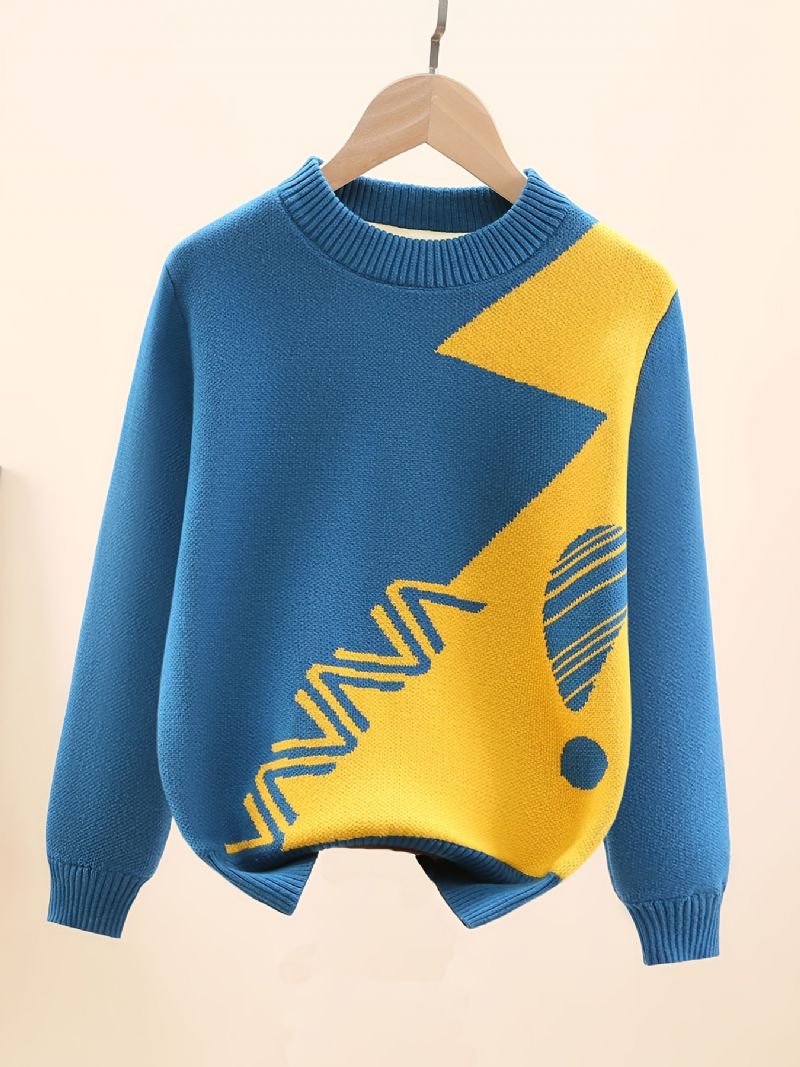 Drenge Casual Bomuld Strikket Termisk Pullover Sweater Med Geometrisk Print Til Vinter