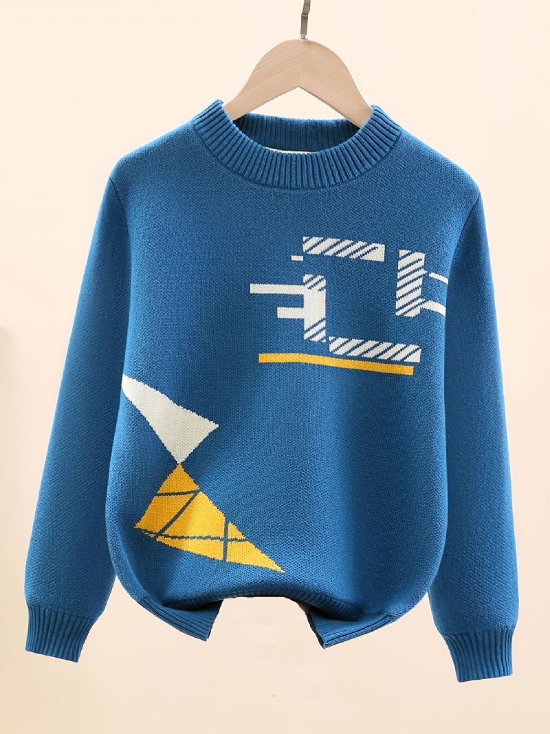 Drenge Casual Strikket Termisk Pullover Sweater Med Geometrisk Print Til Vinter