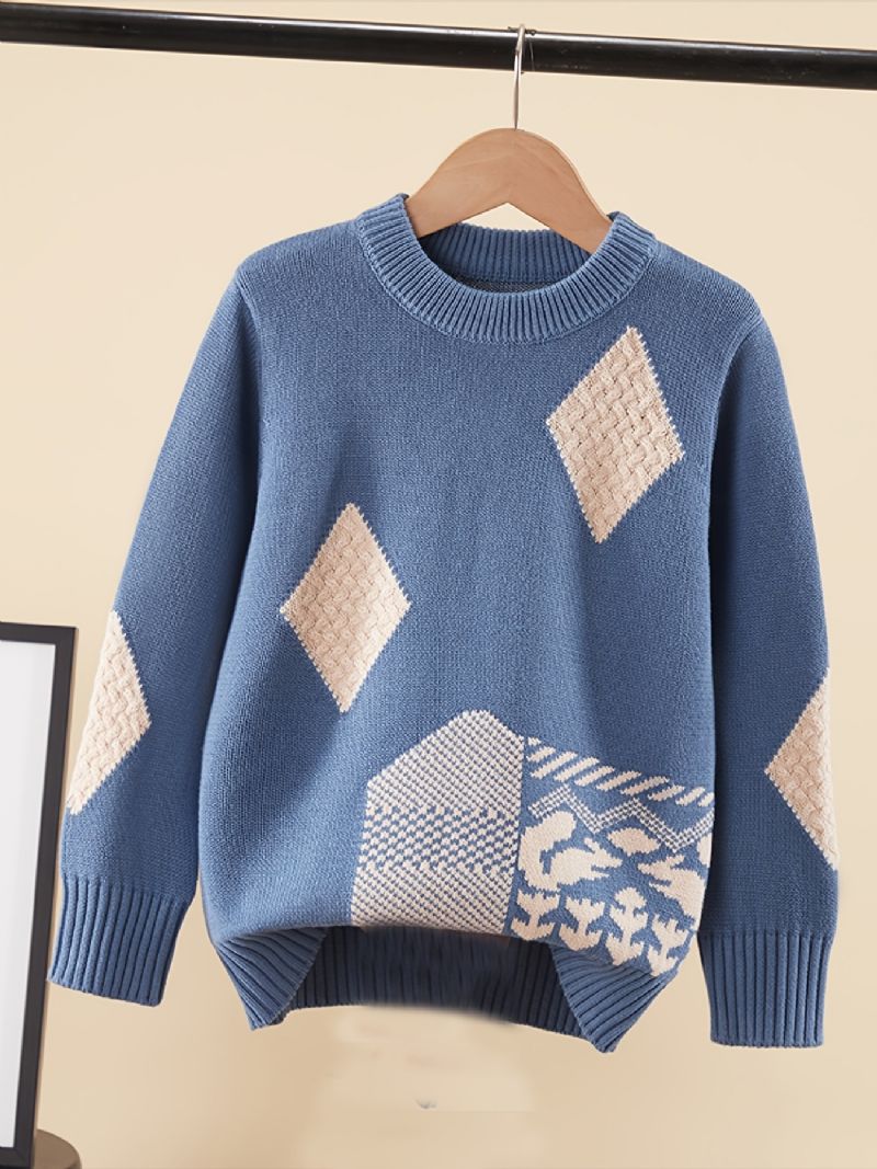 Drenge Casual Termisk Striktrøjetrøje Med Argyle-print Til Vinter