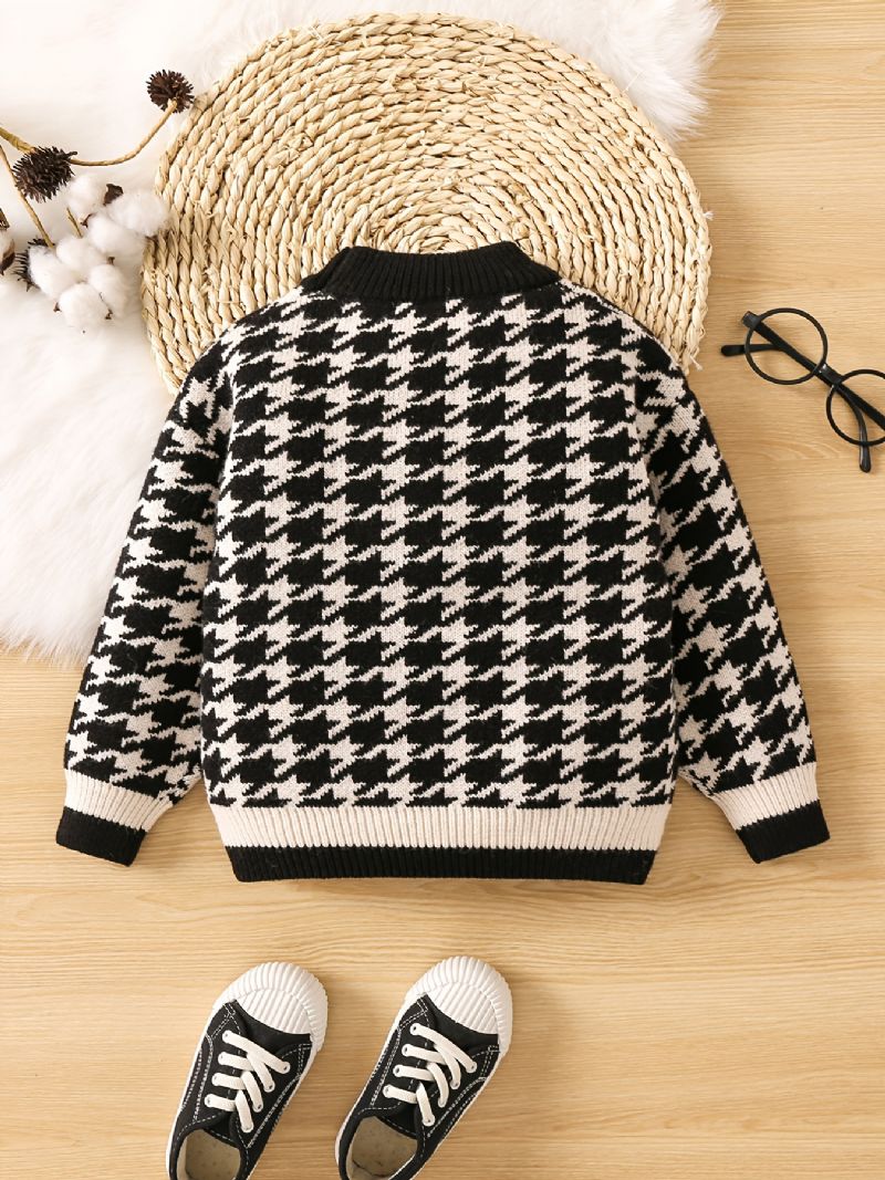 Drenge Houndstooth Sweater Brev Rundhalset Strikket Casual Pullover